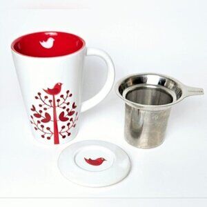DAVIDsTEA Perfect Tea Mug Red Bird Tree with Infuser & Lid